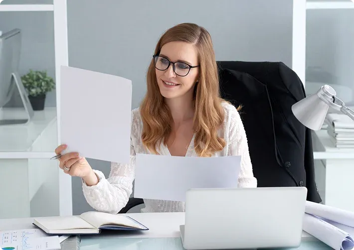 Professional translator at desk